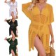 thumbnail image 1 of Mujer Bikini Cover Up Hollow Out Manga De Murciélago Patrón Liso Casual Transpirable Beach Top Ginger XL, 1 of 7