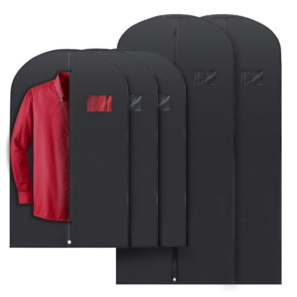 PLX Black Garment Bags for Hanging Clothes, Men Suit Bag for Travel and Clothing Storage of Women Dresses, Shirts, Fur Coats, Dance Costumes Suit Cover - Closet Storage Long Garment Bags w/Zipper