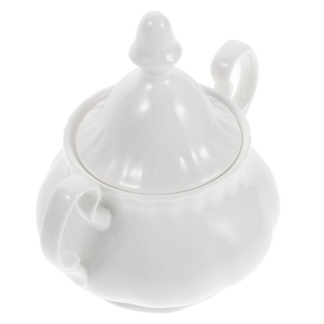 LEEYNEER Vintage Ceramic Coffee Pot 280ml Sugar Bowl White Porcelain Sugar Jar with Lid Elegant Kitchen Countertop Container for Tea Coffee Sugar Storage
