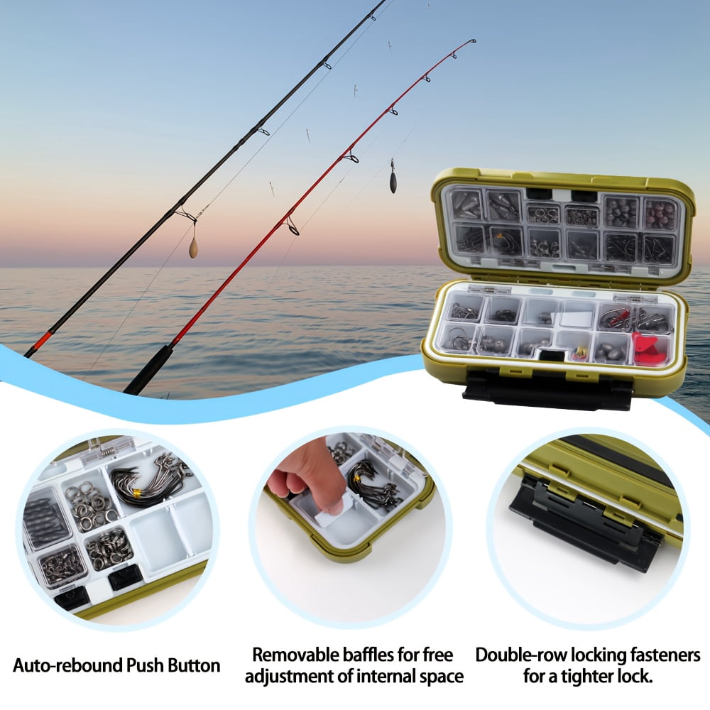 329Pcs All-in-One Waterproof Fishing Tackle Kit, Complete Fishing Gear Set with Hooks Sinkers Swivels Connectors Lines Split Rings Carabiners with Waterproof Storage Box for Freshwater Saltwater