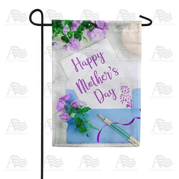 America Forever Happy Mother's Day Note Garden Flag 12.5 x 18 inches Floral Greetings Card Purple Flowers Double Sided Holiday Seasonal Yard Outdoor Decorative I Love You Mom Flag