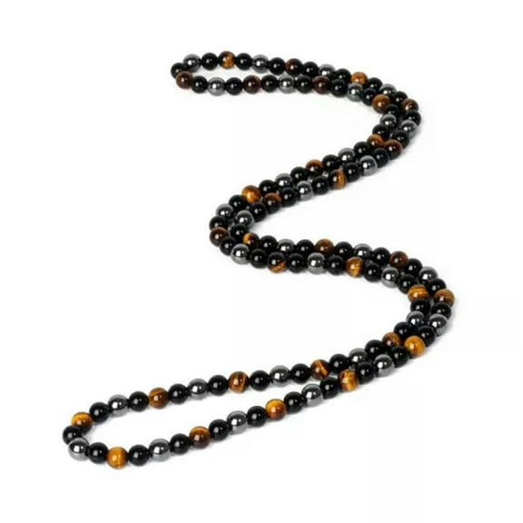 EOEMY Lava Stone Beaded Necklace Men Meditation Yoga Natural Stone Necklace 6 8 10mm-Tiger Eye&Amp;Hematite&Amp;Obs...-10mm-55Cm/22In