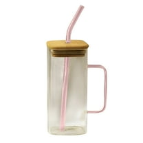 ACDANC Glass Drinking Cup 40 oz Square Glass Tumbler with Handle Clear Coffee Cups with Lids and Straws Portable Water Bottles Milk Jar Can Hold Various Beverages