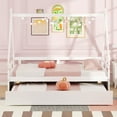 thumbnail image 2 of Gymax Twin Size House Bed w/ Trundle Roof & Safety Guardrail Wood Slat Support White, 2 of 10