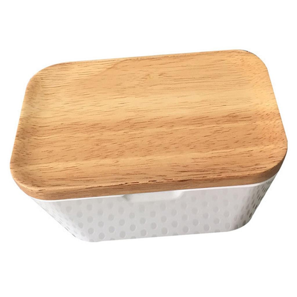 Beurrier En Bois Avec Couvercle Verre - 18x12x9,5 Cm, Garde Le Beurre/fromage Frais, Pour Comptoir Ou Frigo - 3