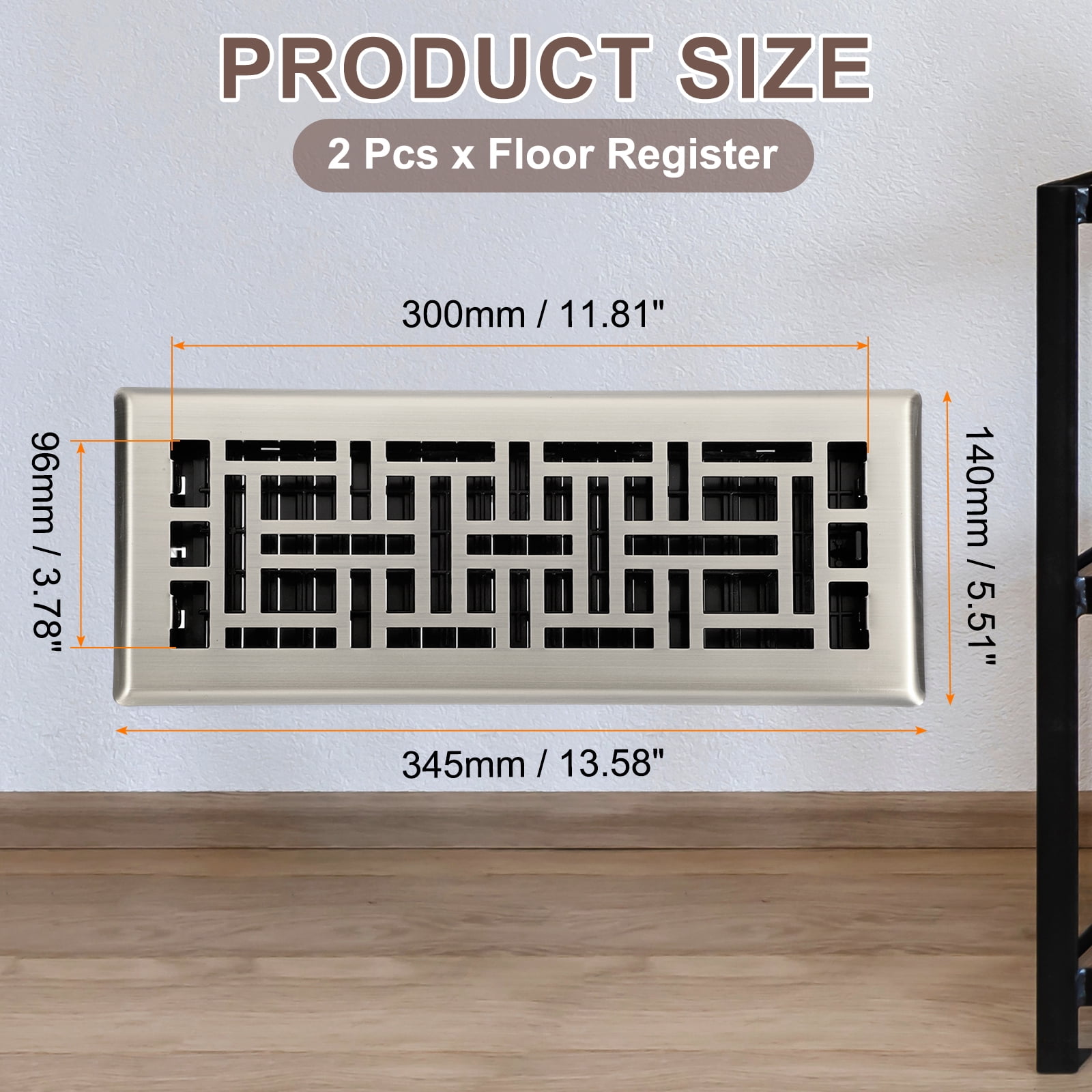 2Pack 4"x12" Floor Register, Heavy Duty Adjustable Floor Vents, Brushed Nickel