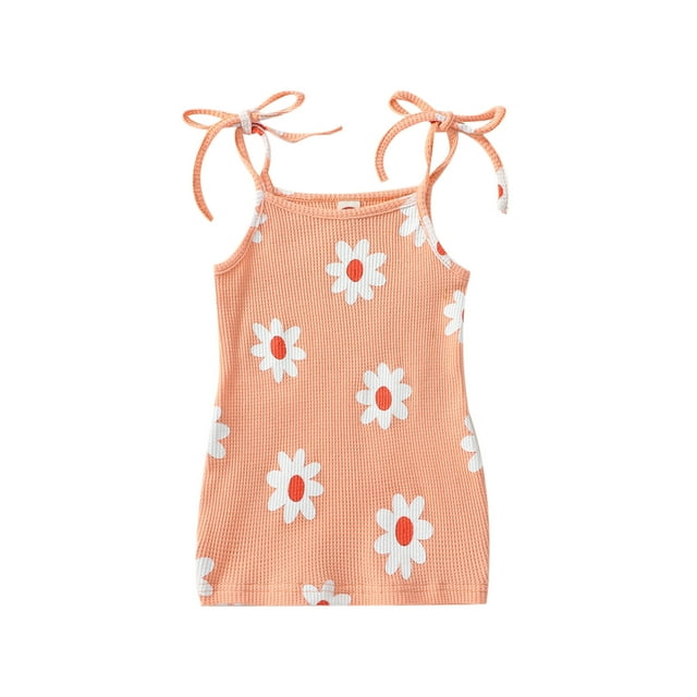 xiaxaixu Robe d'Été pour Bébé Fille, Robe de Plage Décontractée Sans Manches à Bretelles Nouées Imprimé Floral