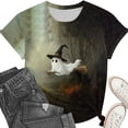 thumbnail image 3 of Women's Flying Ghost Broomstick T-Shirt Halloween Witch Hat Graphic Short Sleeve Tops Crewneck Casual Novelty Tees Season Party Shirts Blouse, 3 of 6