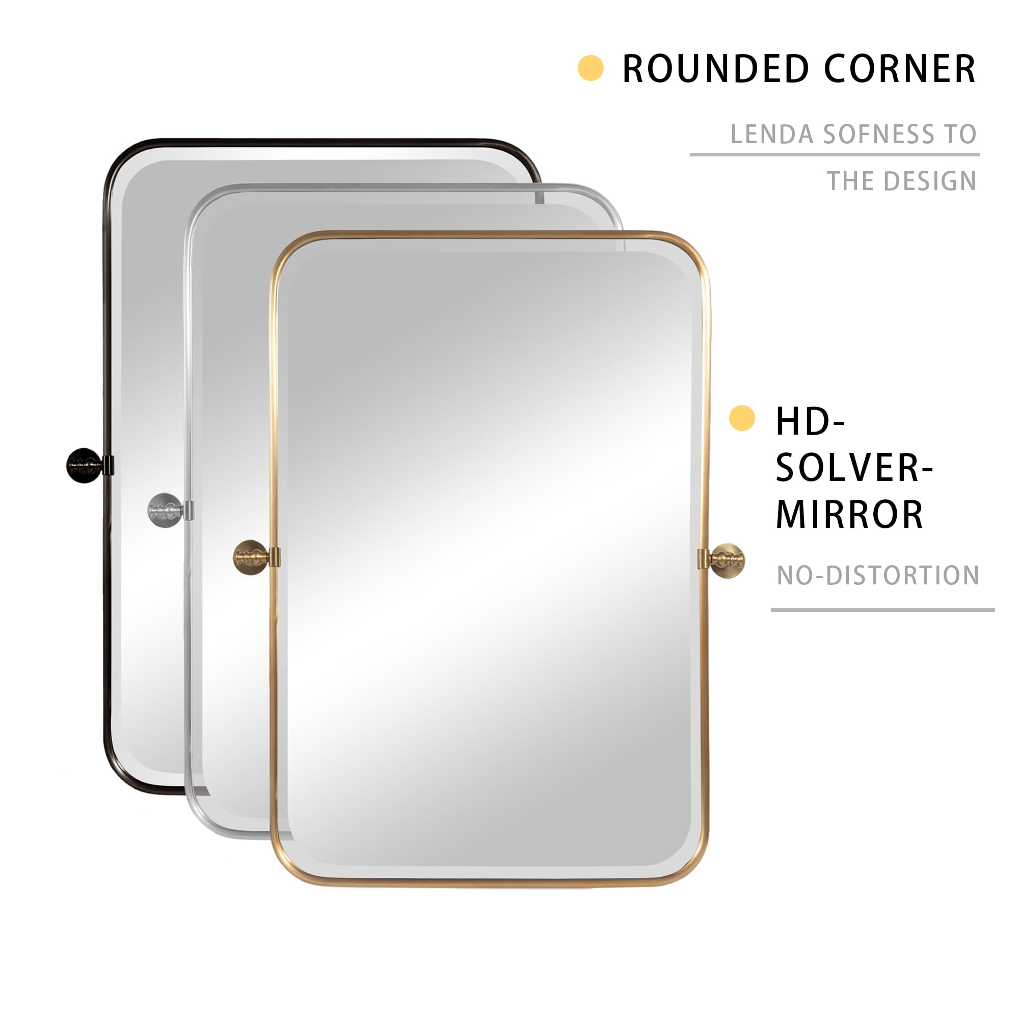 MAYEERTY 32×23in Modern Rectangular Metal Golden Framed Hanging Mirror, Wall-Mounted for Vanity & Sink, Swivel