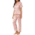 thumbnail image 4 of INSPIRE CHIC Ensembles de Pyjama pour Femmes Chemise Boutonnée avec Pantalon Long 2 Pcs Vêtements de Nuit Vêtements de Sommeil 2TG Roses, 4 of 5