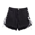 thumbnail image 4 of Pantalones cortos de mezclilla para mujer Pantalones cortos sueltos de Jean para niña Pantalones ajustados de cintura alta, Negro, S Vogacara AP001242-05B, 4 of 7
