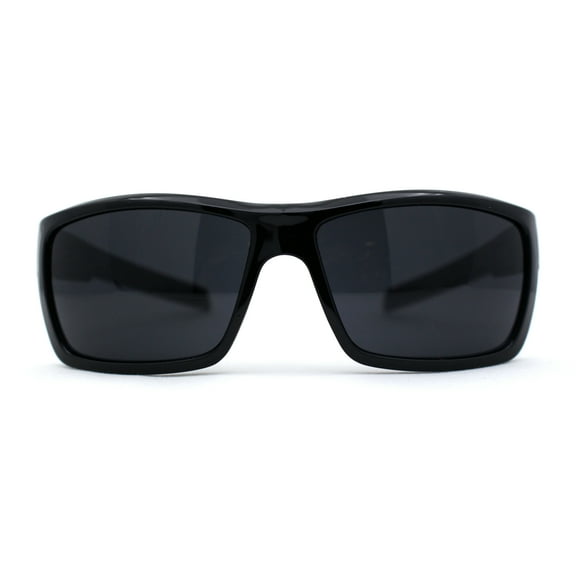 Mens Wrap Around Rectangle Biker Plastic Sunglasses Black Blue Flame