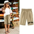 thumbnail image 2 of Tiny Harbor Girls Shorts Summer Thin Elastic Waist Letter Print Casual Pockets Bermuda Shorts Khaki 9-10Years, 2 of 4