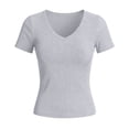 thumbnail image 6 of Womens Shirts V Neck Ribbed Short Sleeve Slim Basic Spring Summer Tshirts Shirts for Women Multicolor M, 6 of 7