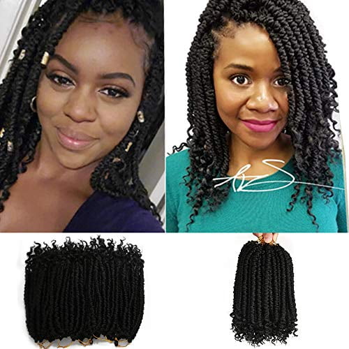 12 Inch Black Crochet Hair For Black Women 8 Packs Crochet Braids Spring Twist Crochet Braiding Curly Crochet Hair Spring Twist Hair Curl End (Black(1