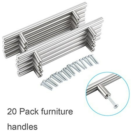 Brushed Stainless Steel Knob - Estink T Bar Door Handles, 20pcs Stainless Steel Furniture Cabinet Hardware Door Knobs