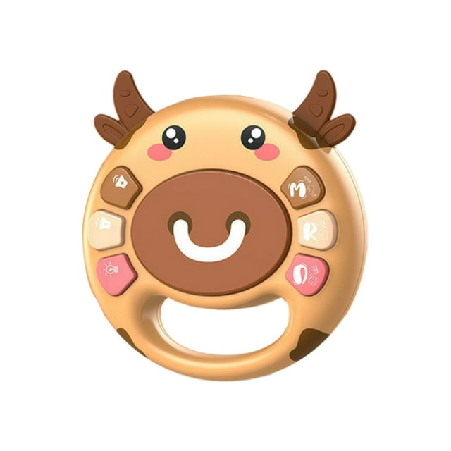 Coffee Infant Hand Drum Toy With Silicone Teether Grip Training Early Educational Percussion Instrument 6.3 Inches 0.26 Lbs Safe Material Portable Fun Learning Activity