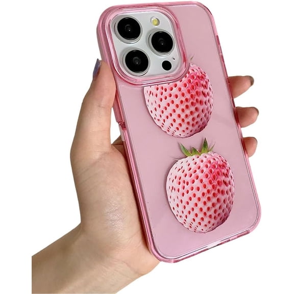 Designed for iPhone Case,Cute Pink Strawberry Pattern Crystal Clear Shockproof Protective Cover Phone Case (iPhone 14 Pro,Pink)