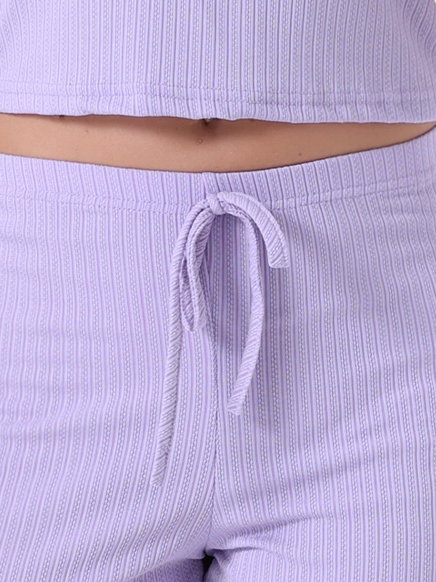 DARING DIVA Women's Pajamas Ribbed Knit Lace Trim Camisole Tank Top with Shorts L Purple