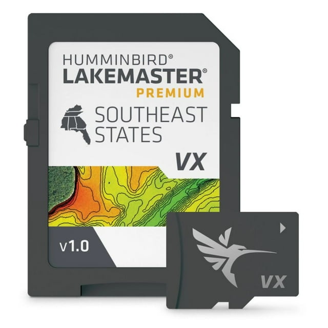 Humminbird Marine Cartography 602008-1 LakeMaster Premium; Compatible With All GPS-Equipped HELIX G3/G3N/SOLIX/APEX Chart Plotters; Detailed Coverage Of Southeast States V1 Region; SD Card