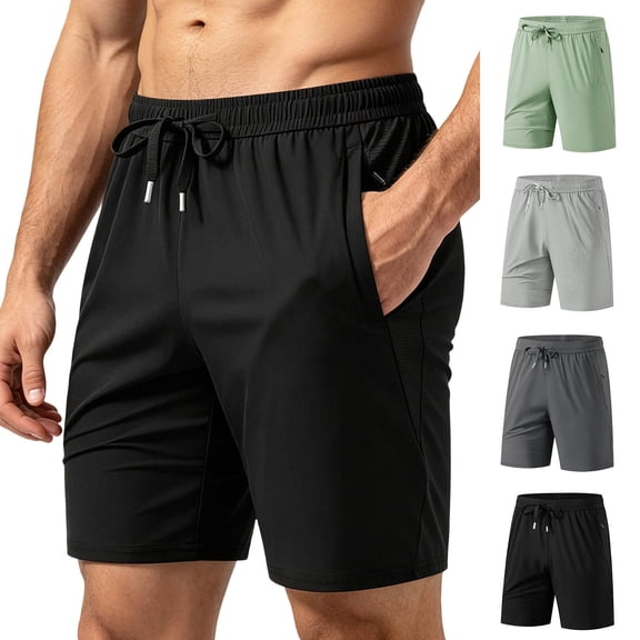 Men's Athletic Sports Shorts, 80% Nylon 20% Spandex Joggers, Elastic Waist Drawstring Straight Leg Quick Dry Breathable Stretchy for Gym Workout Running Casual Daily Summer