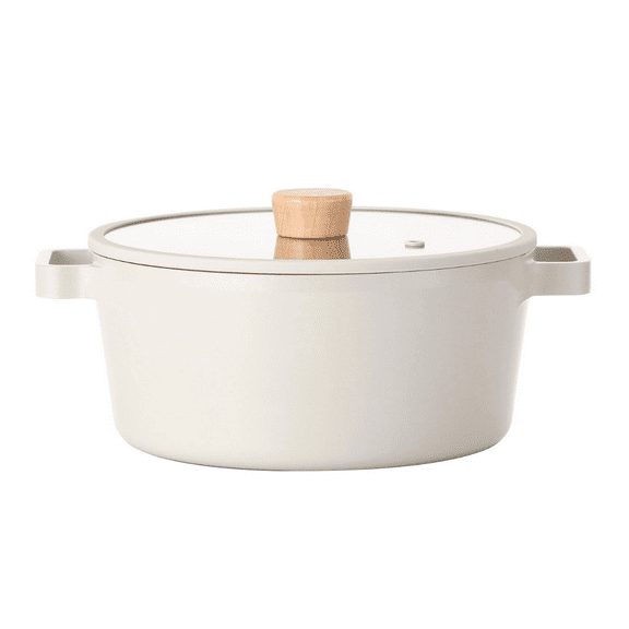 NEOFLAM FIKA Stock Pot for Stovetops and Induction | Wood Handle and Glass Lid | Made in Korea (9.5" / 4.0qt)