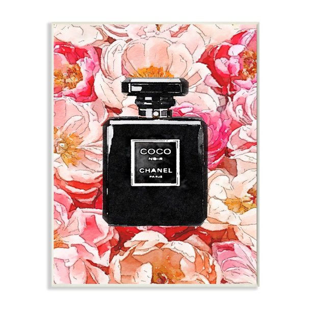 Stupell Industries Black Perfume Pink Flowers Glam Fashion Watercolor  Design Wall Plaque by Amanda Greenwood