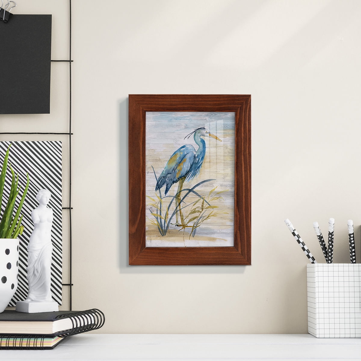 Blue Heron I -Framed Print w/glass-Chestnut