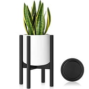 Hyenikoo Plant Stand - Adjustable Indoor Black Plant Stand, Plant Holder, Mid Century Corner Plant Stand with Tray - Fit 8 to 12 Inches Pots (Pot Not Included) - Bamboo Wood