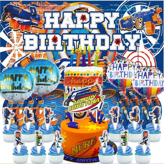 Nerf Party Supplies Decor Tableware Backdrop Banner Cake Topper Balloons Birthday Decorations