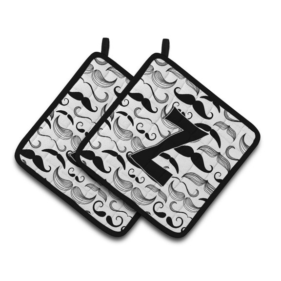 Letter Z Moustache Initial Pair of Pot Holders