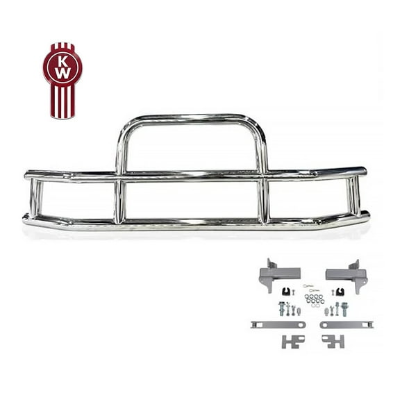 Small Model Deer Grille Guard Compatible for Kenworth T660 (2007-2021) with Brackets - 84-2/5"x10"x25-1/2" Heavy Duty Polished Stainless Steel Grille Guard for Trucks