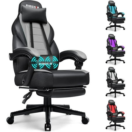 Waleaf Gaming Chair with Massage, Ergonomic Heavy Duty Design, Gamer Chair with Footrest and Lumbar Support, Large Size High Back Office Chair, Big and Tall Computer Chair
