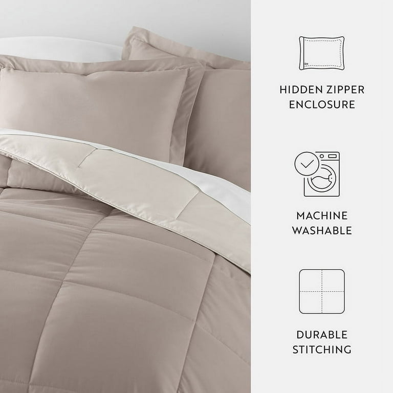 Noble Linens 2-Piece Natural & Latte Reversible Down Alternative Comforter Set, Twin/Twin XL