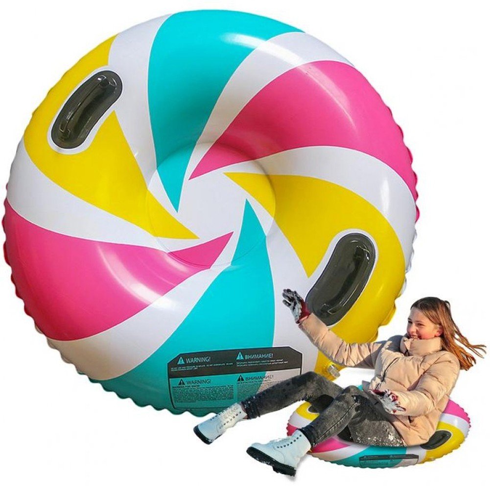 Snow Tubes, Snow Sled Tube with 2 Handles Foldable Snow Sled Inflatable Snow Tube Sled For Winter Outdoor Sports