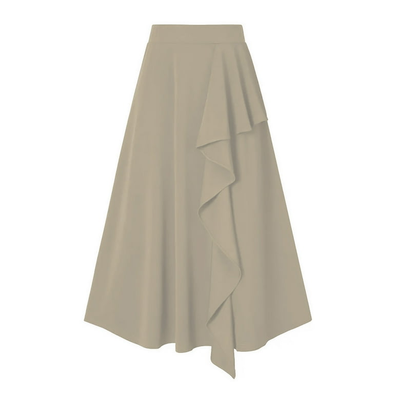 Zshosam Women's Plus Size Petite Sport Knit Side-Slit Skirt(Khaki