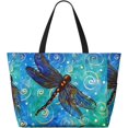 thumbnail image 2 of PISONIC Large Beach Travel Bag for Women, Blue Dragonfly Printed Waterproof Sandproof Tote Bag with Zipper for Beach Vacation Travel Gym, 2 of 6
