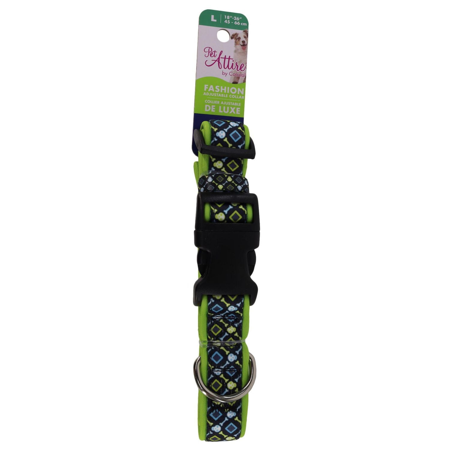 Pet Attire by Coastal Large 18-26" Black Lime Skulls Neoprene Overlay Adjustable Dog Collar, Large Adjustable Collar