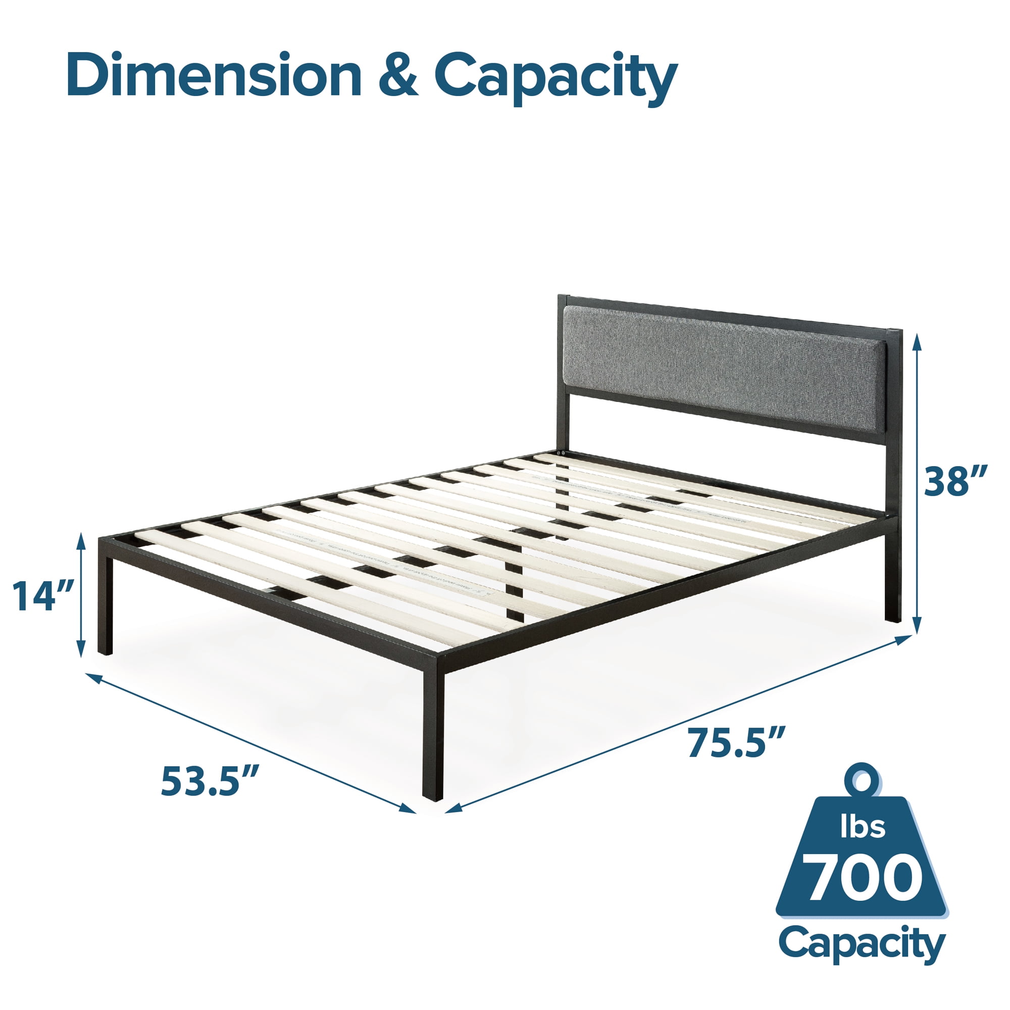 Zinus Korey 38 Metal Platform Bed with Upholstered Headboard King Walmart