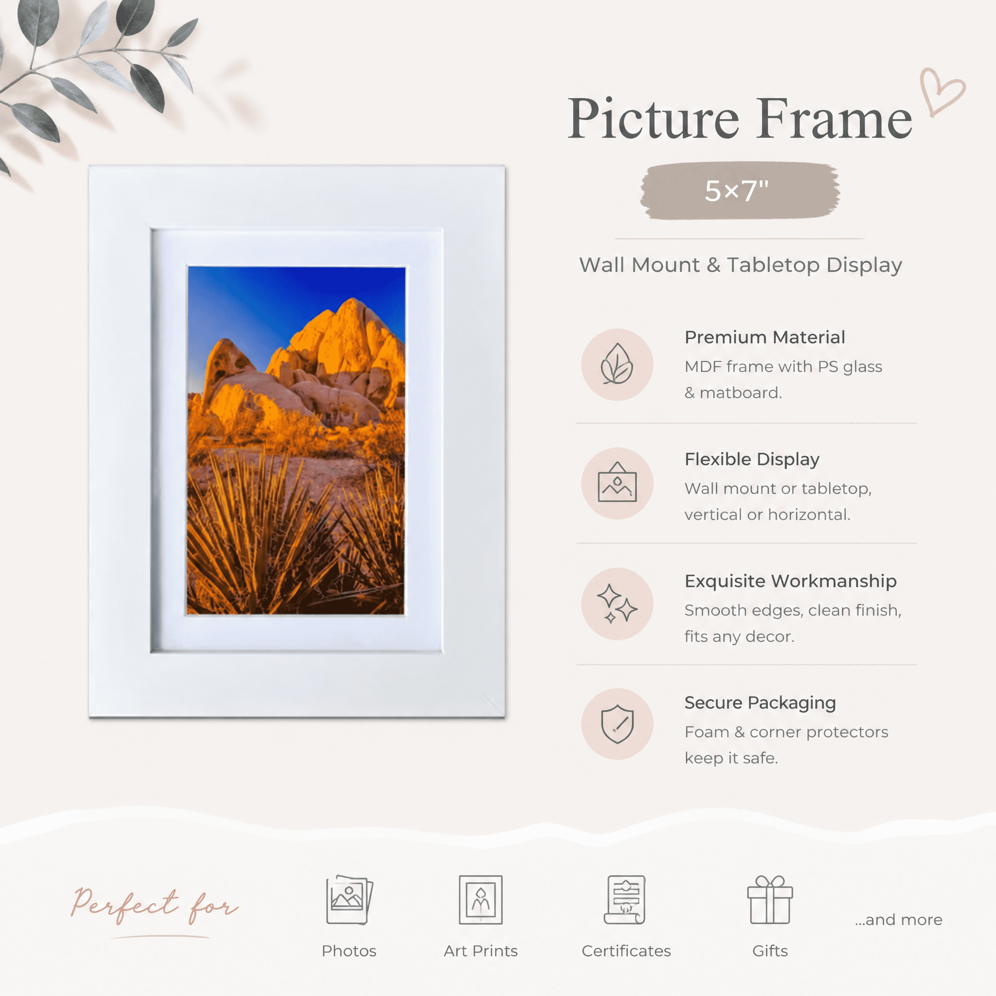 Picture Frame MDF White 5*7" Wall Mount & Tabletop Display, Pack of 10