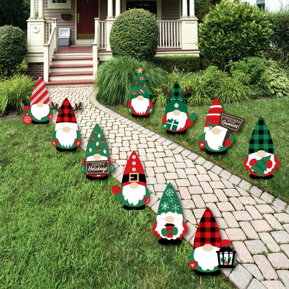 Big Dot of Happiness Red and Green Holiday Gnomes - Lawn Decorations - Outdoor Christmas Party Yard Decorations - 10 Piece
