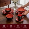 thumbnail image 4 of Stoneware Dinnerware Set, Black + Speckled Spin Wash (56pc Set, Red), 4 of 9