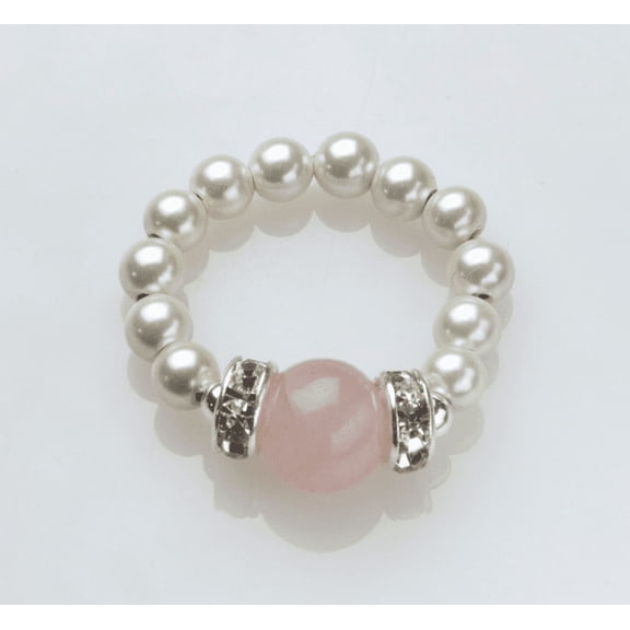MagneHealth Rose Quartz and White Stretch Magnetrim Ring Size L
