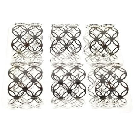 

Silver Metal Napkin Rings Diamond/Circle Design - 6 pieces 1.75 inch in diameter