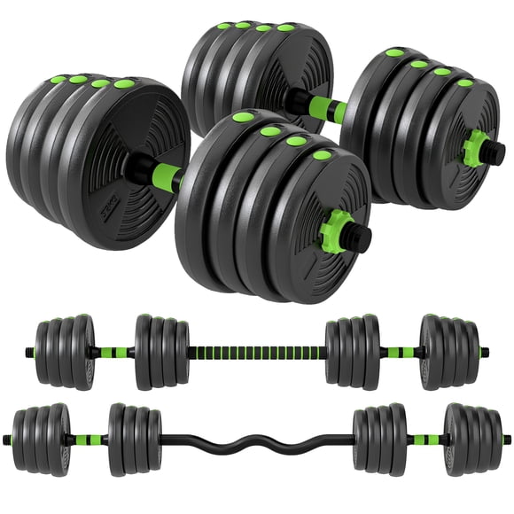 Soozier 3-in-1 Adjustable Dumbbell Set, 66lb Weight Set with Dumbbells, Straight Barbell & EZ Curl Bar, Sand-Filled PVC Plates, Non-Slip Grip, Green, for Home Gym & Apartment