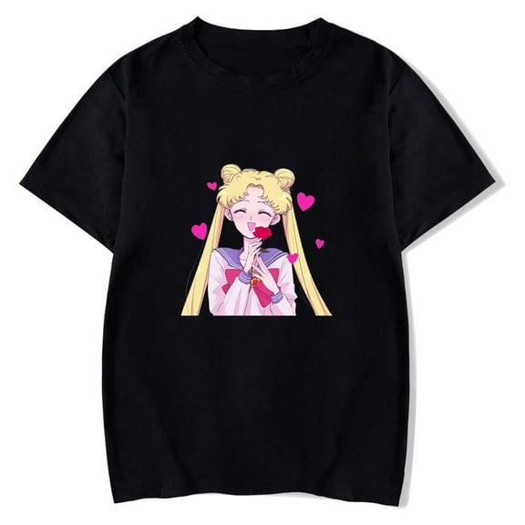 SOSPIRO Sailor Moon T-shirt Anime Manga Moon Short-sleeve Tee Autumn Crewneck Bottoming Shirt for Women Adults(Black-4-M)
