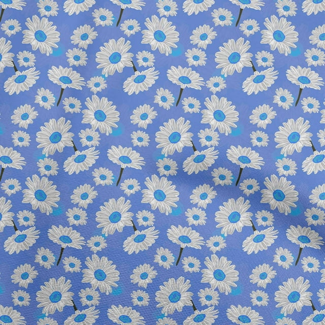 oneOone Polyester Spandex Medium Blue Fabric Floral Sewing Material Print Fabric By The Yard 56 Inch Wide