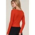thumbnail image 4 of Saronite Solid Long Sleeve Sweetheart Neck Seam Detail Ribbed Knit Top Sweater, Pumpkin (Women's), 4 of 4