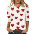 thumbnail image 2 of VKOYWKM Valentine's Shirts for Women Heart Print Tees Tops 3/4 Sleeve Casual Spring Clothes Loose Fit Crew Neck Valentine Shirt, 2 of 5