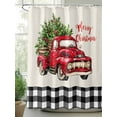 thumbnail image 2 of Christmas Truck Shower Curtain Set, Waterproof Shower Curtains for Bathroom, Vintage Xmas Red Black Buffalo Plaid Washable Fabric Cloth Bath Curtain for Bathtub Decoration with Hooks 72x78 Inches, 2 of 6